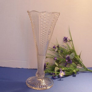 Heavy EAPG 11 1/4 Inch Tall Glass Vase with Scalloped Edge and Wide Bottom Vase Vintage Collectible Glass Great Gift