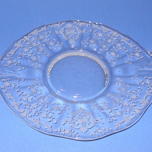 Fostoria Navarre Etched Glass Two Handled Cake Plate, Vintage Fostoria Elegant Glass Serving Plate for Cakes, Cookies, Pastries