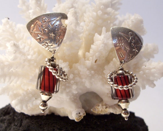 Sterling Silver Drop Dangle Pierced Post Earrings… - image 1