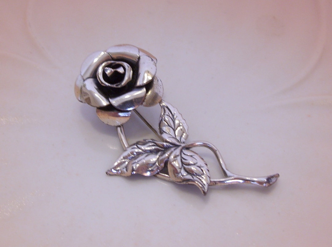 Beau Sterling Silver Rose Brooch Pin, FREE SHIPPING USA, Vintage