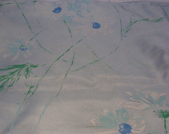 Light Blue Silk Vintage Fabric: Daisy Floral Print, 15 Yards
