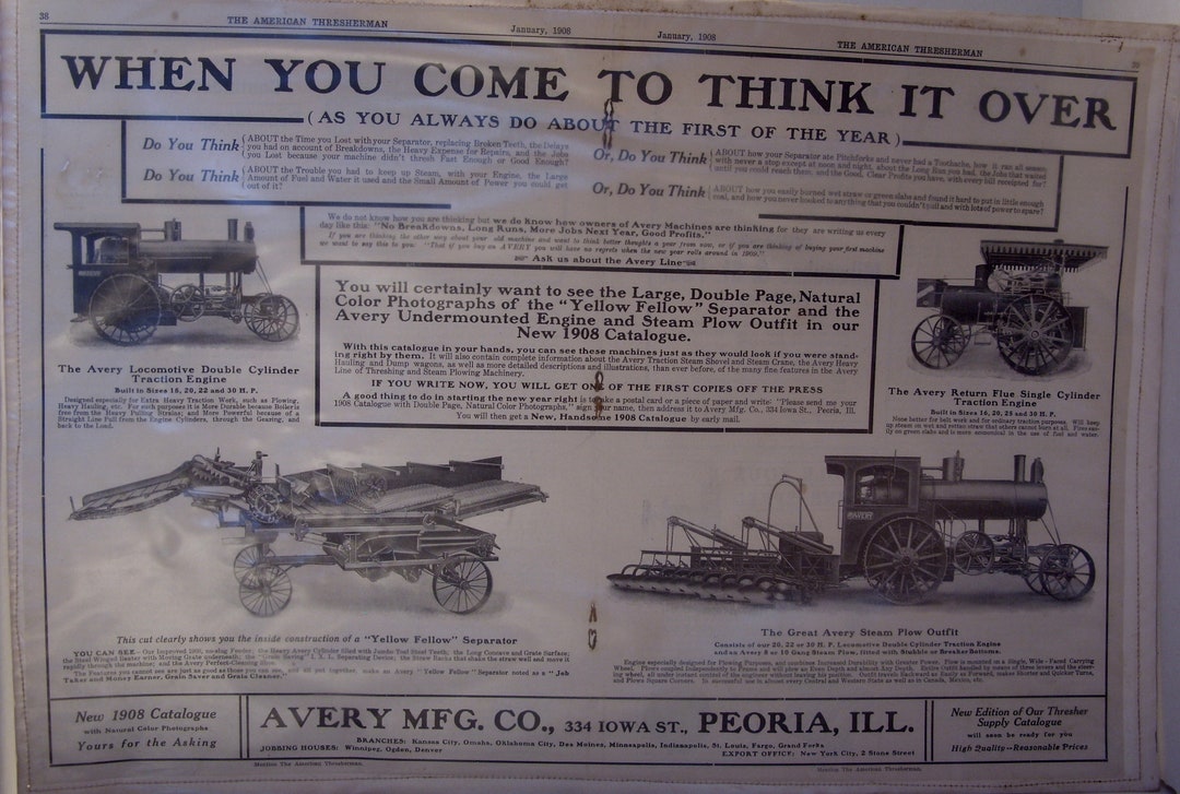 The American Thresherman Double Page Ad for Avery MFG. CO. Peoria, ILL