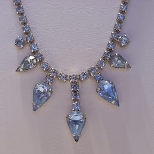 Vintage Blue Rhinestone Choker Necklace: 1960s Sparkling Bridal Jewelry