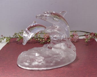 Cristal d'Arques Dolphin Sculpture: Clear & Frosted Glass Figurine, Made in France