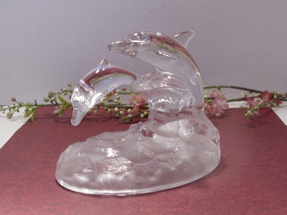 Cristal d'Arques Dolphin Sculpture: Clear & Frosted Glass Figurine, Made in France