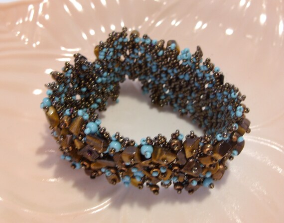 Tiger Eye Gemstone and Turquoise and Copper Glass… - image 5