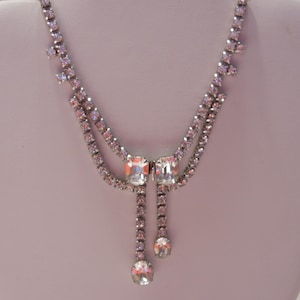Vintage Rhinestone Choker Necklace: 1960s Front Clip Dangles