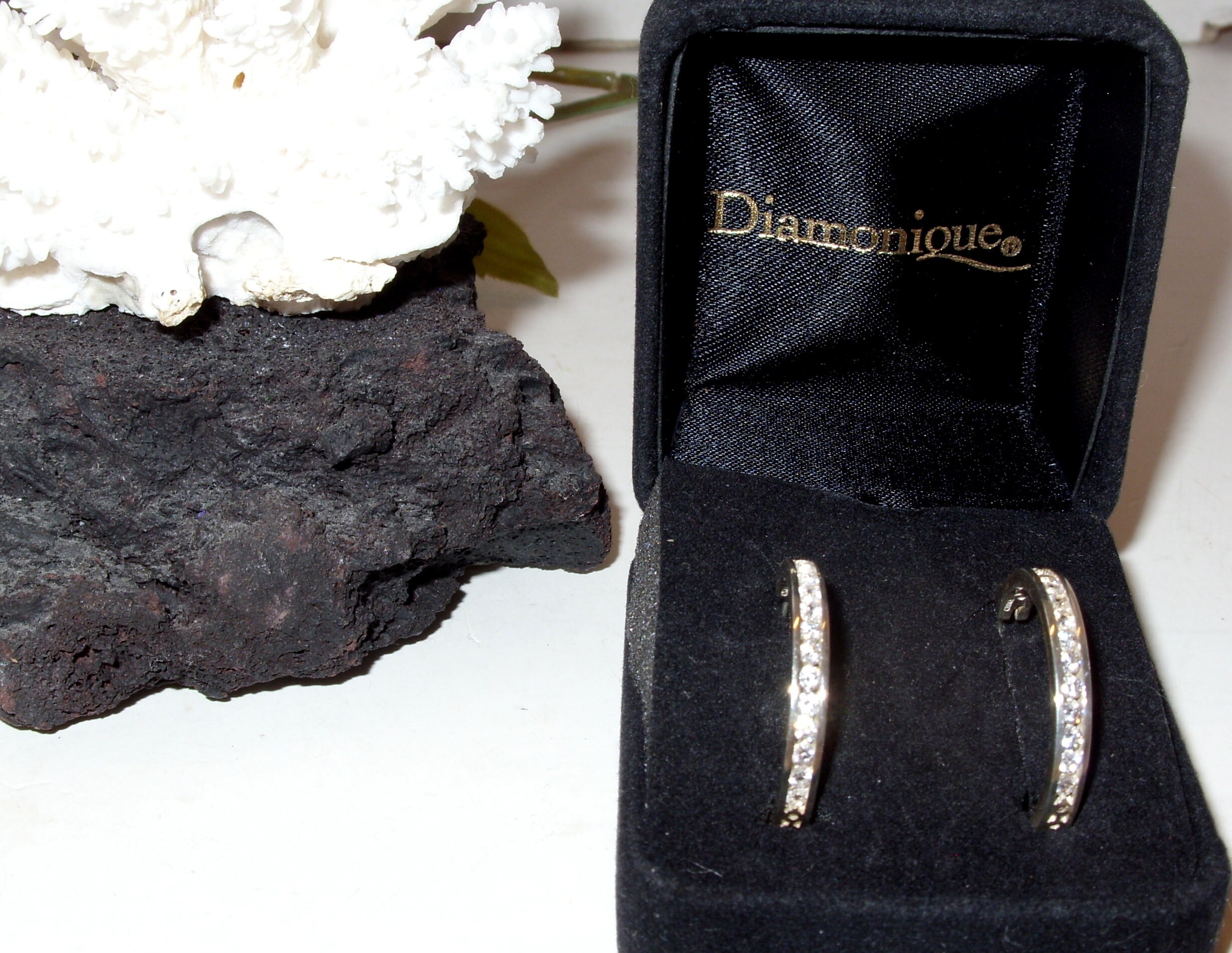 Diamonique hoop earrings deals