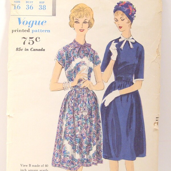 Vogue Dress Pattern 9963 Size 16 UNCUT Mid Century Vintage Shirtwaist Dress Pattern, Vintage Clothing, Theatre Costume