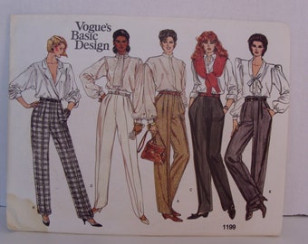 Vogue 1199 Pants Sewing Pattern: 1980s Basic Design, Size 10 (UNCUT)