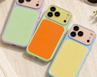 Color Block Glossy Phone Case for iPhone 17 16 15 14 13 Pro Max, Shockproof Tempered Glass Cover, Y2K Protective Case