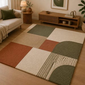 Hand Tufted Modern Area Rug, Geometric Patchwork Rug, Abstract Living Room Carpet, Custom Handmade Rug, Minimalist Home Decor