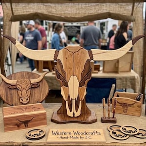 Longhorn Bull Skull Intarsia Pattern PDF | Western Wall Art Scroll Saw Template | DIY Woodworking Digital Download