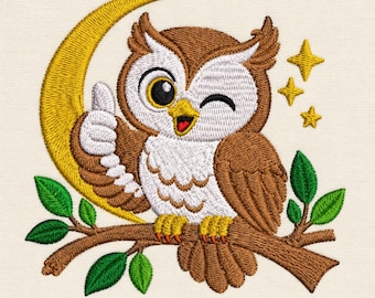 Owl Embroidery Design | Owl Moon Machine Embroidery File | Woodland Forest Bird Nursery Decor | PES DST Files Instant Download