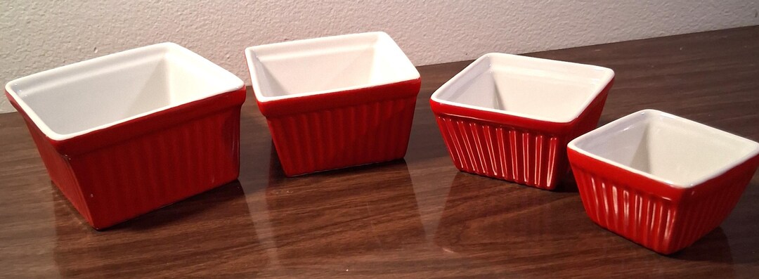 Red Rocqgroup Ramekin BIA Hand Glazed Nesting Ramekins Red Square Set of 4 Oven Safe - Etsy