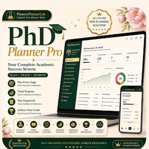 PhD Planner | Dissertation Dashboard with Chapter Tracker, Literature Review, Supervisor Log & Viva Prep