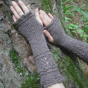 Fingerless Gloves, Knit Fingerless Gloves, Wool Fingerless Gloves, Wool Arm Warmers, Wrist Warmers, Knitted Gloves, Natural Brown, image 2