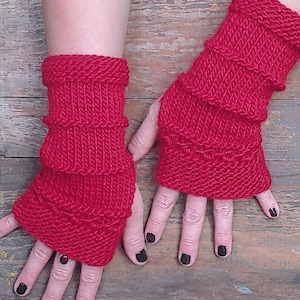 Knit Fingerless Gloves, Red Gloves, Women&#39;s Gloves, Wool Gloves, Wrist Warmers, Red Fingerless, Wool Wrist Warmers, Soft winter mittens