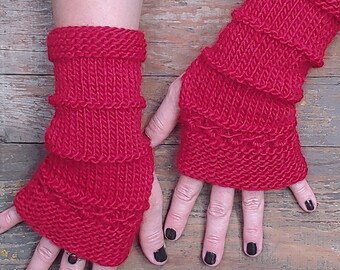 Knit Fingerless Gloves, Red Gloves, Women's Gloves, Wool Gloves, Wrist Warmers, Red Fingerless, Wool Wrist Warmers, Soft winter mittens