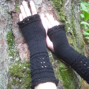 Hand Knitted Black Fingerless Gloves: Wool Mohair Blend Wrist Warmers