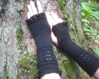 KNIT SKULL ARM WARMERS fingerless gloves winter sweater pirate punk goth warm 5I 