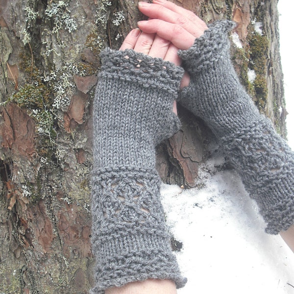 Fingerless Gloves, Wool Arm Warmers, Wrist Warmers, Knit Fingerless Gloves, Long Arm Warmers, Knitted Gloves, Fantasy Gauntlets, Grey Gray