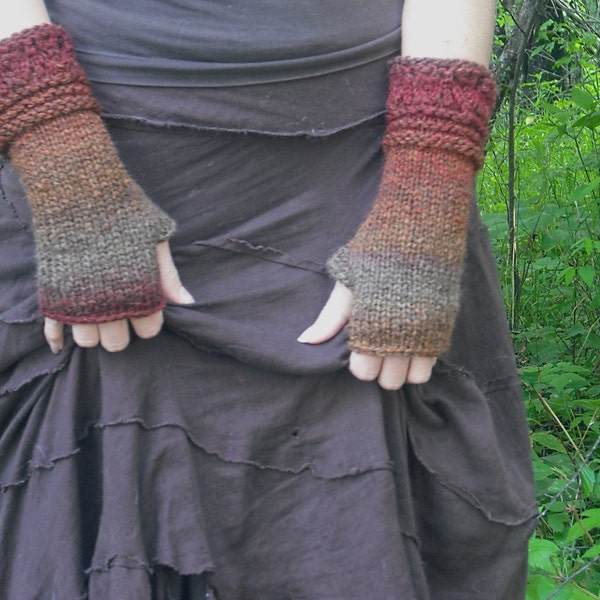 Guantes sin dedos Calentadores de muñeca para mujer Mitones de lana de invierno Calentadores de manos Guantes de punto Boho Rojo Naranja Colores de otoño Regalo para su bosque