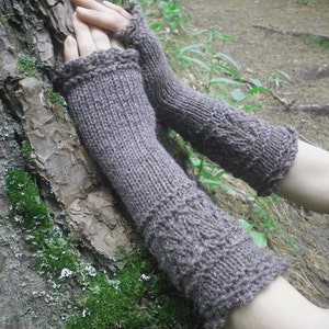 Fingerless Gloves, Knit Fingerless Gloves, Wool Fingerless Gloves, Wool Arm Warmers, Wrist Warmers, Knitted Gloves, Natural Brown, image 1