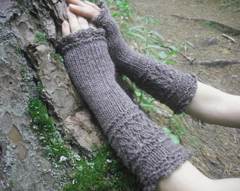 Fingerless Gloves, Knit Fingerless Gloves, Wool Fingerless Gloves, Wool Arm Warmers, Wrist Warmers, Knitted Gloves, Natural Brown,