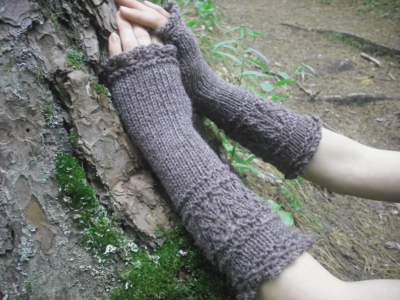 Fingerless Gloves, Knit Fingerless Gloves, Wool Fingerless Gloves, Wool Arm Warmers, Wrist Warmers, Knitted Gloves, Natural Brown, image 1