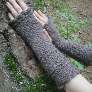 Fingerless Gloves, Knit Fingerless Gloves, Wool Fingerless Gloves, Wool Arm Warmers, Wrist Warmers, Knitted Gloves, Natural Brown, image 3