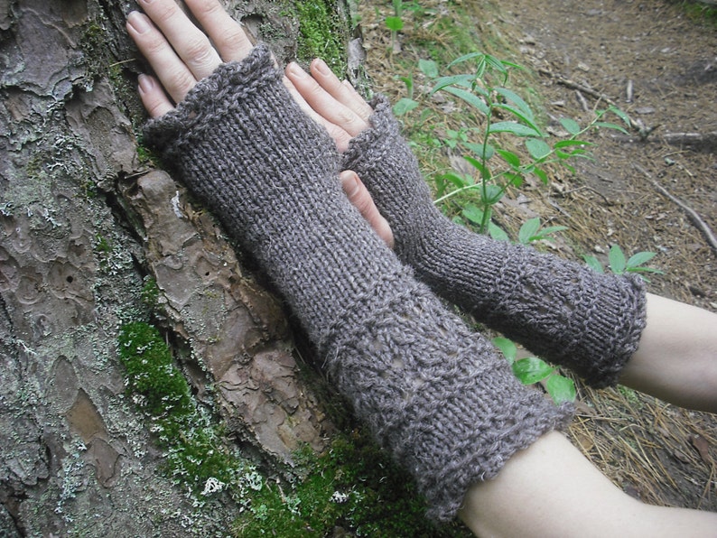 Fingerless Gloves, Knit Fingerless Gloves, Wool Fingerless Gloves, Wool Arm Warmers, Wrist Warmers, Knitted Gloves, Natural Brown, image 3