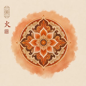 Korean Dancheong Fire Wall Art | Five Elements | Minimalist Watercolor | Japandi Decor | Digital Download KDF002