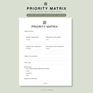 Matrice de priorités imprimable, feuille de travail de la matrice d'Eisenhower, outil de planification des fonctions exécutives pour le TDAH, PDF de productivité