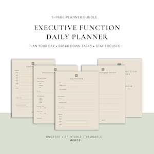 Agenda quotidien des fonctions exécutives, concentration pour TDAH, répartition des tâches, productivité (PDF imprimable)
