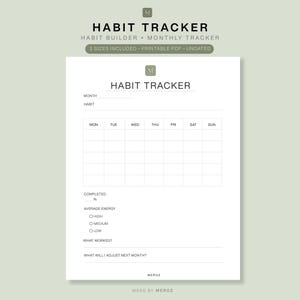 Habit Tracker Printable, Habit Builder Worksheet, Monthly Habit Planner, Executive Function PDF