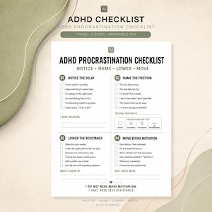 ADHD Procrastination Checklist, Printable Worksheet, Task Initiation, Executive Function Tool, ADHD Planner PDF