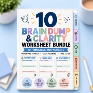 ADHD Brain Dump Bundle, 10 Printable Worksheets, Overwhelm Reset, Mental Clarity Planner, Executive Function, Self Care Toolkit PDF