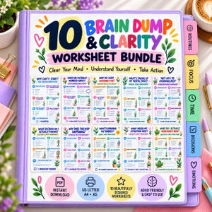 ADHD Brain Dump Bundle, 10 Printable Worksheets, Overwhelm Reset, Mental Clarity Planner, Executive Function, Self Care Toolkit PDF