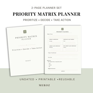 Matrice de priorités imprimable, feuille de travail de la matrice d'Eisenhower, outil de planification des fonctions exécutives pour le TDAH, PDF de productivité