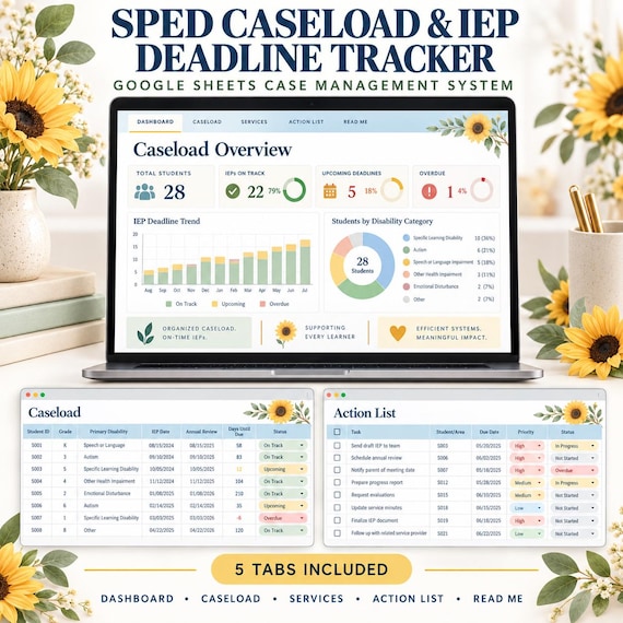 SPED Caseload Tracker Google Sheets | IEP Deadline Tracker | Special Education Case Manager Planner | IEP Organization System