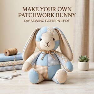Memory Bunny Sewing Pattern, Patchwork Rabbit PDF Pattern, Stuffed Animal Pattern, Plush Bunny Toy, DIY Soft Toy Sewing Pattern image 8