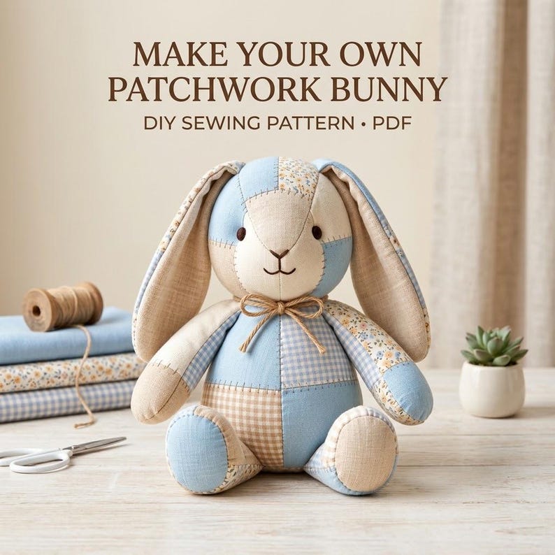 Memory Bunny Sewing Pattern, Patchwork Rabbit PDF Pattern, Stuffed Animal Pattern, Plush Bunny Toy, DIY Soft Toy Sewing Pattern image 8