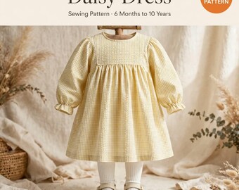 Girls Dress Sewing Pattern PDF, Toddler Dress Pattern, Baby Dress Sewing Pattern, Gingham Dress Pattern, Long Sleeve Kids Dress, Cottagecore