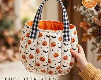 Halloween Pumpkin Basket Sewing Pattern PDF, Fabric Basket Pattern, Pumpkin Bag Pattern, DIY Halloween Decor, 3 Sizes, Instant Download