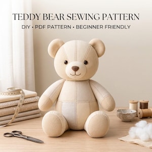 Patrón de costura de osito de peluche en PDF de 30 cm, patrón de oso de peluche, patrón de costura de animal de peluche, patrón de oso imprimible, tutorial de costura DIY, A4 EE. UU.