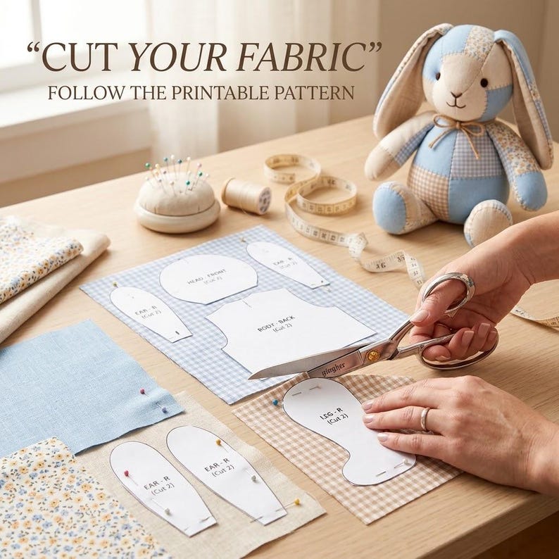 Memory Bunny Sewing Pattern, Patchwork Rabbit PDF Pattern, Stuffed Animal Pattern, Plush Bunny Toy, DIY Soft Toy Sewing Pattern image 6