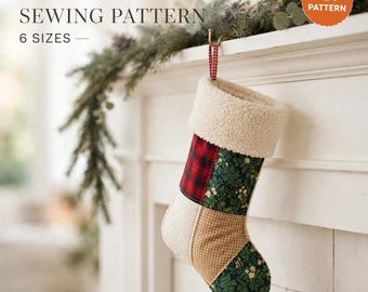 Christmas Stocking Sewing Pattern, 6 Sizes, Printable PDF Pattern, Holiday Stocking Pattern, DIY Christmas Decor, Digital Download
