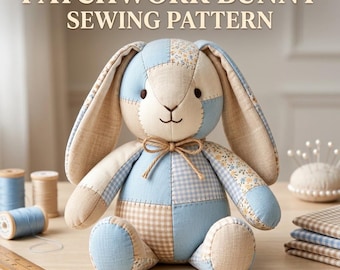 Memory Bunny Sewing Pattern, Patchwork Rabbit PDF Pattern, Stuffed Animal Pattern, Plush Bunny Toy, DIY Soft Toy Sewing Pattern