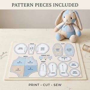 Memory Bunny Sewing Pattern, Patchwork Rabbit PDF Pattern, Stuffed Animal Pattern, Plush Bunny Toy, DIY Soft Toy Sewing Pattern image 4
